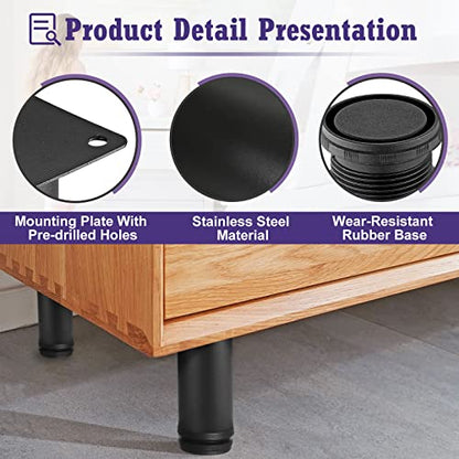 Stainless Steel Adjustable Furniture Legs 4 Inch - Black - 8pcs - color: Black, size: 4"