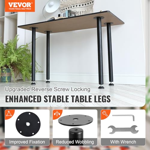 VEVOR 28 Inch Adjustable Desk Legs, Reinforced Steel Office Table Furniture Legs Set of 4 for DIY, 1200 lbs Load Capacity Heavy Duty Desk Legs, Quick Instalation Legs with Adjustable Foot Cup Black - size: 28 inch/Straight