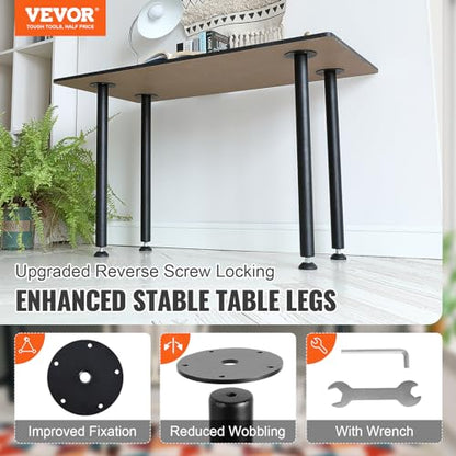 VEVOR 28 Inch Adjustable Desk Legs, Reinforced Steel Office Table Furniture Legs Set of 4 for DIY, 1200 lbs Load Capacity Heavy Duty Desk Legs, Quick Instalation Legs with Adjustable Foot Cup Black - size: 28 inch/Straight