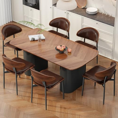 REONEY Dining Chairs Set of 4, Mid-Century Modern Kitchen Chairs, Brown - color: Brown Pu
