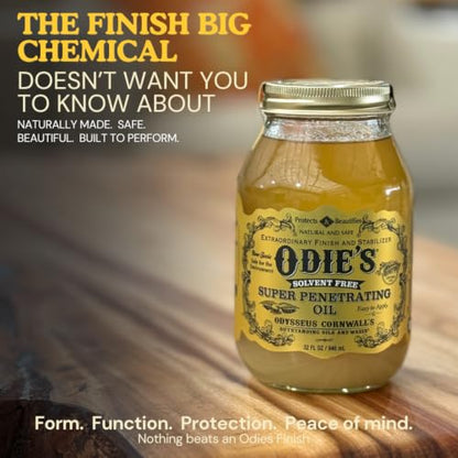Odie's Super Penetrating Oil - Ultra-Penetrating Wood Finish and Stabilizer, Reduces Wood Movement, Brings Clarity, All-Natural Non-Toxic Hardwax Oil, Food-Safe, 32 oz jar