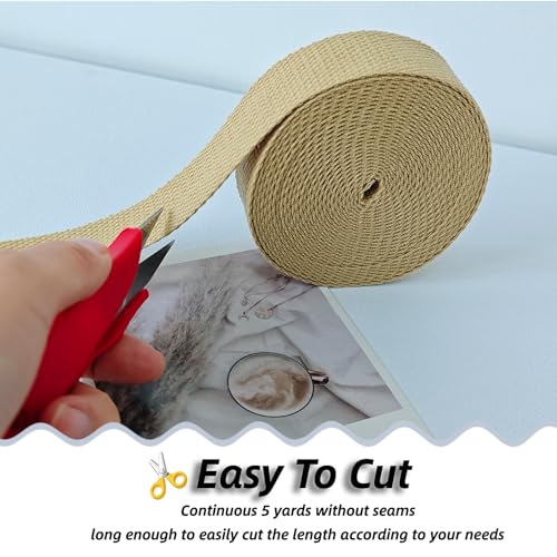 Cotton Webbing 1 Inch 5 Yards for Bag Strap Sewing Crafts, Kahki - color: Kahki