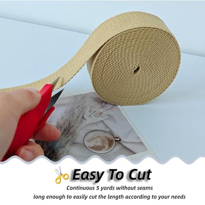 Cotton Webbing 1 Inch 5 Yards for Bag Strap Sewing Crafts, Kahki - color: Kahki