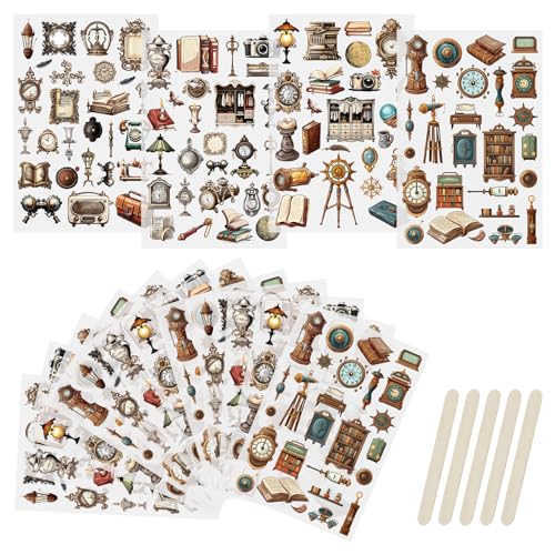 WANDIC 16 Sheets Rub On Transfer Stickers Set, 4 Styles Brown Themed Retro Vintage Pattern Self Adhesive Stickers Furniture Decals for Scrapbook Journal - style: Renaissance Theme