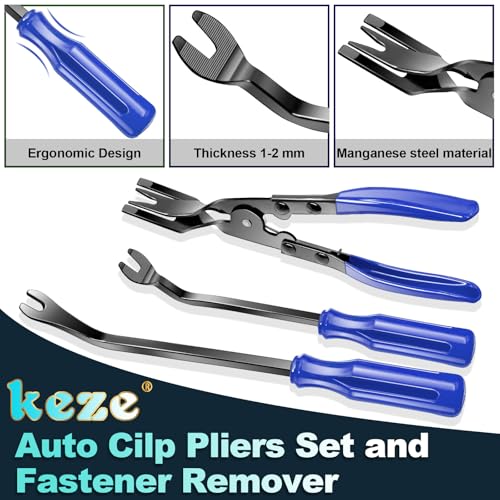 Keze 7 Pcs Auto Plastic Trim Removal Pry Tool & Clip Plier Remover Kit-Blue - color: Blue-Auto Trim Removal Pry Tool