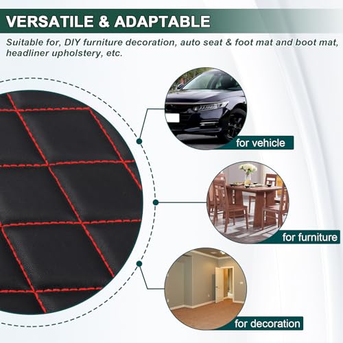 Vinyl Faux Leather Quilted Fabric Foam Backed,Black (Red Thread) - color: Black(red Thread), size: Style-A