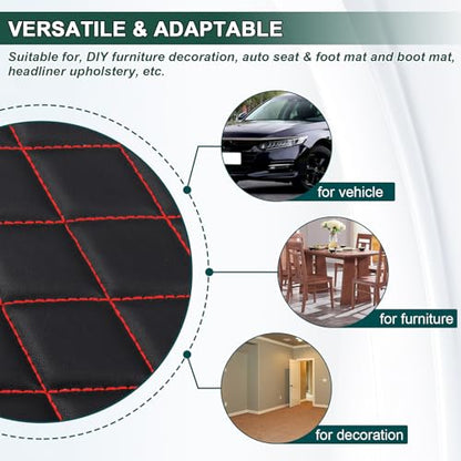 Vinyl Faux Leather Quilted Fabric Foam Backed,Black (Red Thread) - color: Black(red Thread), size: Style-A
