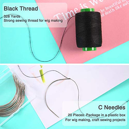 Boao 20 Pcs Wig C Curved Sewing Needles with Thread for Hair