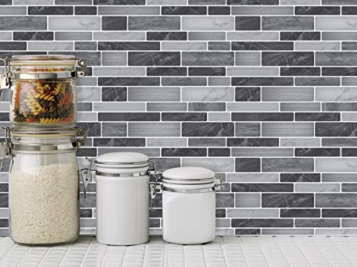 Art3d 10-Pack Marble Wall Tile Peel and Stick Backsplash, 12 x 12 in, Grey - color: Grey-white
