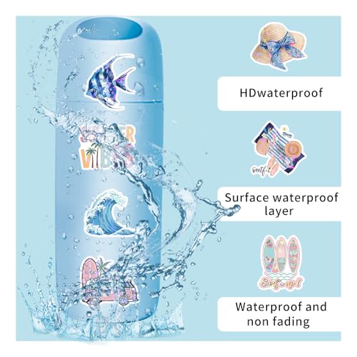 50PCS Holographic Summer Beach Stickers, Waterproof Vinyl Aesthetic Tropical Decals for Scrapbooking, Journaling, Water Bottles, Laptops, Envelopes, Pastel Vacation & Ocean Stickers for Teens - color: Holographic Summer Beach-5