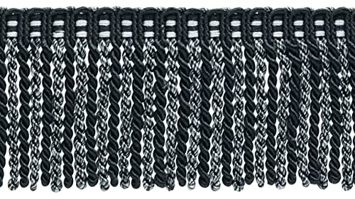 DÉCOPRO 3" (7.5cm) long Noblesse Collection Bullion Fringe Trim with Fancy Knitted Header (Style# DB3) Silver Grey Black #SGB (Pure Black Light Grey Grey Silver) 5 Yard Value Pack (4.5m/15 ft) - color: Silver Grey, Black #Sgb (Pure Black, Light Grey, Grey
