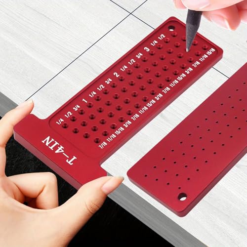 4 Inch Aluminum T Square Woodworking Ruler, Inch Positioning Layout Tool, Hole Marking Gauge, Precision Scribing Straight Edge, Carpenter Measuring Tool for DIY Craft and Furniture Work
