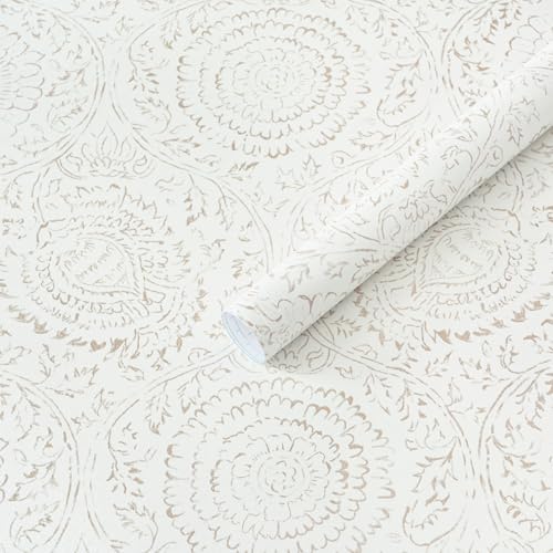Heroad Boho Peel and Stick Wallpaper Modern Floral Wall Paper Neutral Beige Contact Paper Self Adhesive Removable Renter Friendly Wallpaper for Bedroom Living Room Shelf Liner Vinyl 17.3'' x 78.7'' - color: Light Beige, size: 17.3" x 78.7"