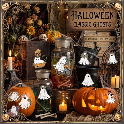 Harloon 15 Sheets Pastel Halloween Ghost Rub on Transfers for Crafts - style: Classical Ghost