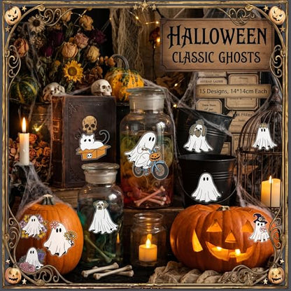 Harloon 15 Sheets Pastel Halloween Ghost Rub on Transfers for Crafts - style: Classical Ghost