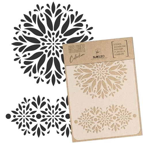 NAKLEO Painting Stencil for Crafts A4 8.3” x 11.8”, Mandala Rangoli Pattern, Reusable Plastic DIY & Scrapbooking Drawing Template, Decoupage Art Home Decor Plaster Concrete, Wall Wood Fabric - color: Floral Mandala, size: A4
