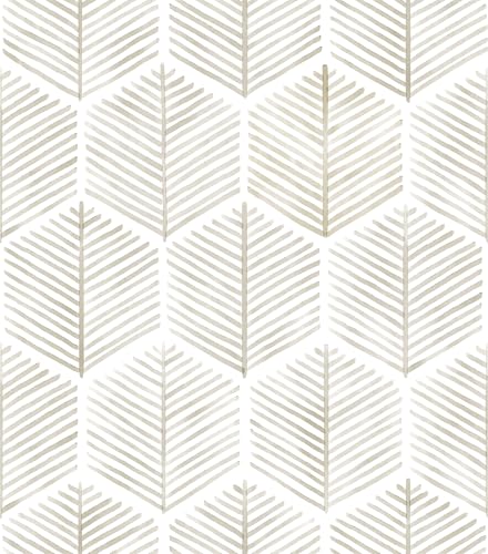MelunMer Geometric Peel and Stick Wallpaper Boho Beige White 17.3''×591'' - color: Beige, size: 591"×17.3" (70.95 sq.ft)