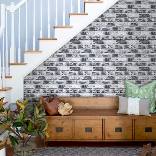 COMSTICKC 3D Faux Brick Wall Panels Peel and Stick, 10 Pcs 11.8" x 11.8" - color: Whitewash Black