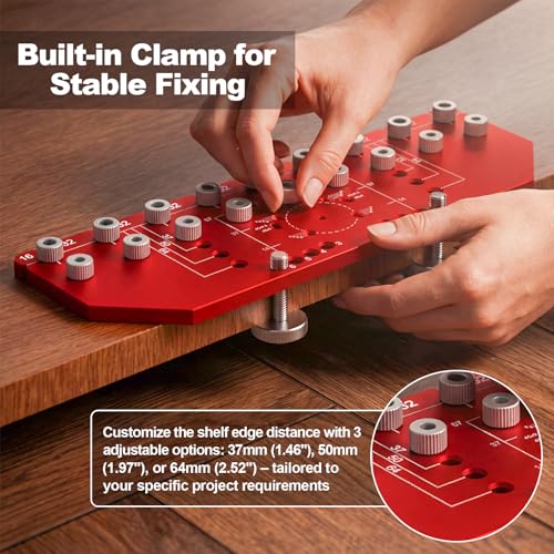VASTHOME 9 Holes Shelf Pin Jig and Hinge Jig 2-in-1, 1/4 Inch & 5mm - size: 9 Holes