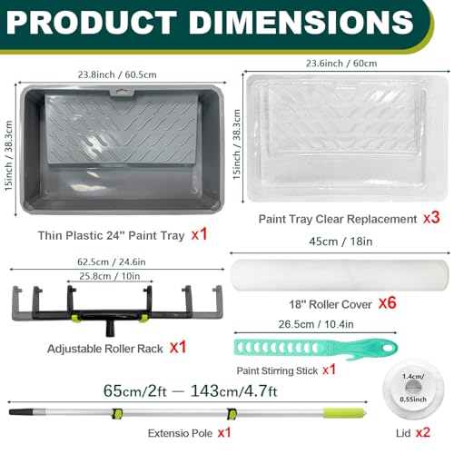 15 Pcs 18" Paint Roller Kit with Extension Pole, Adjustable Roller Frame