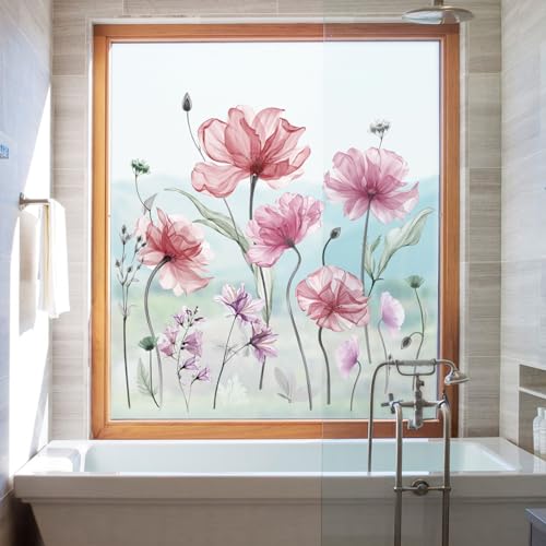 decalmile Poppy Flower Pink Floral Blossom TV Wall Decals Stickers
