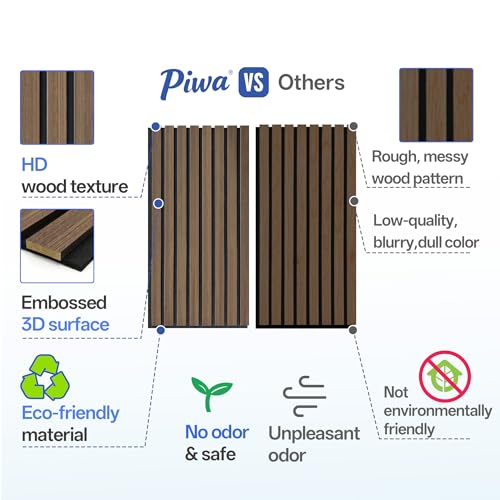 PIWA Acoustic Wood Slat Wall Panels, 20 Pack 23.6"x11.8" Dark Walnut - color: Dark Walnut, size: 24x12" 20pcs