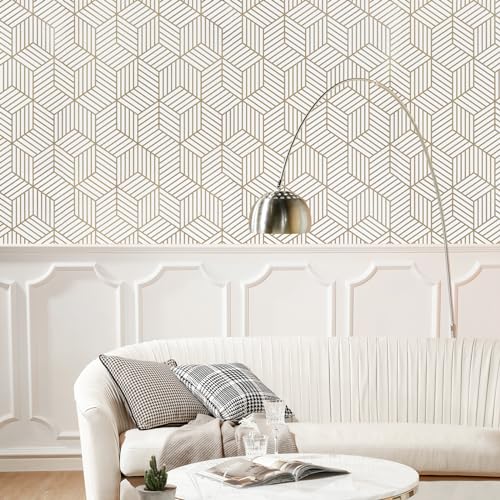 WENMER 17.71 Inch x 708 Inch Geometric Hexagon Peel and Stick Wallpaper - Removable Self Adhesive Vinyl Film Roll for Home Use - color: Geometric Hexagon, size: 17.7" x 708"