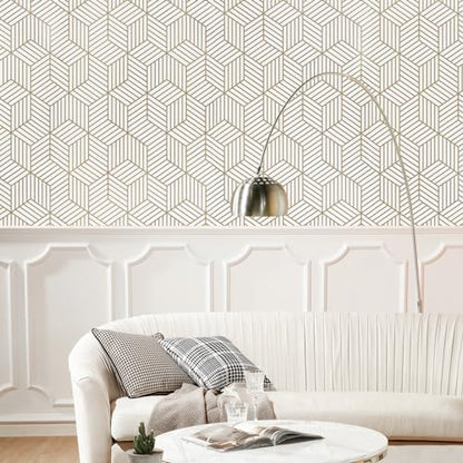WENMER 17.71 Inch x 708 Inch Geometric Hexagon Peel and Stick Wallpaper - Removable Self Adhesive Vinyl Film Roll for Home Use - color: Geometric Hexagon, size: 17.7" x 708"