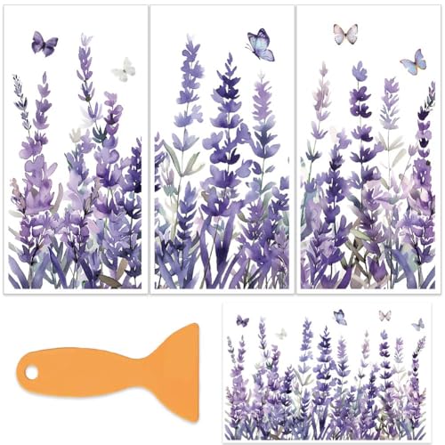 OLYCRAFT 3Pcs/Set Lavender Rub on Transfers for Furniture and Crafts 6x12 Inch Purple Flowers Furniture Decals Decor Butterfly Furniture Transfer Stickers for Wood Furniture Decor Scrapbooking - style: Lavender