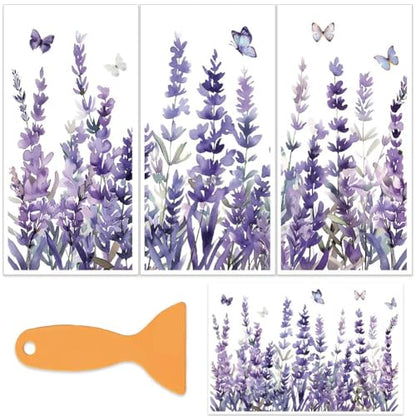 OLYCRAFT 3Pcs/Set Lavender Rub on Transfers for Furniture and Crafts 6x12 Inch Purple Flowers Furniture Decals Decor Butterfly Furniture Transfer Stickers for Wood Furniture Decor Scrapbooking - style: Lavender