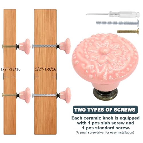 Biaungdo 6 Pcs Pink Ceramic Kitchen Cabinet Knobs