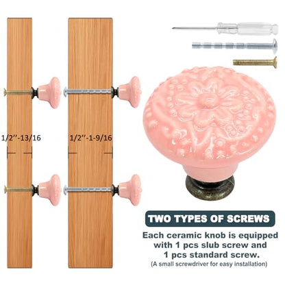 Biaungdo 6 Pcs Pink Ceramic Kitchen Cabinet Knobs