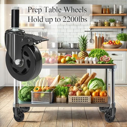 5" Heavy Duty Prep Table Casters, Expanding Stem, Set of 4 - size: 5 Inch