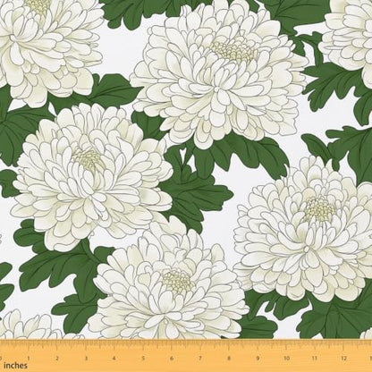 Japanese Chrysanthemum Fabric By The Yard, Romantic Floral Upholstery - color: Multi 47, size: 5 Yards