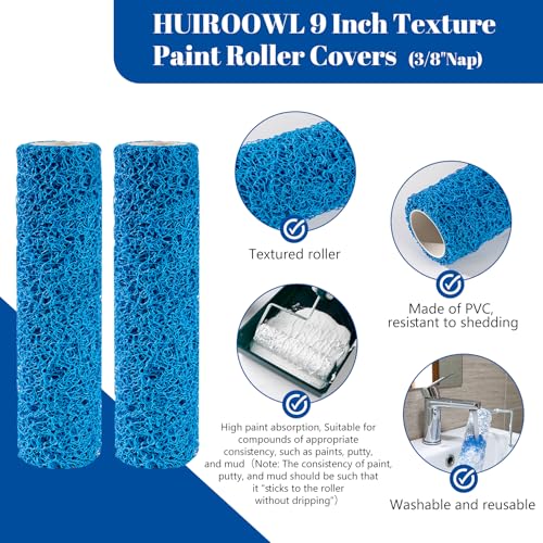 9 Inch Textured Paint Roller Covers, 2 Pack - size: 9 Inch Textured Paint Roller Kit, 2 Pack