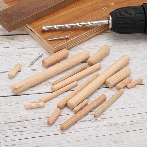 PATIKIL 1/4 Wooden Dowel Pins 144Pcs M6x20mm Wood Dowel Pins Hardwood Pegs - size: M6x20mm