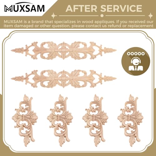 8Pcs Small Wood Appliques Long Decorative Unpainted Onlays Set
