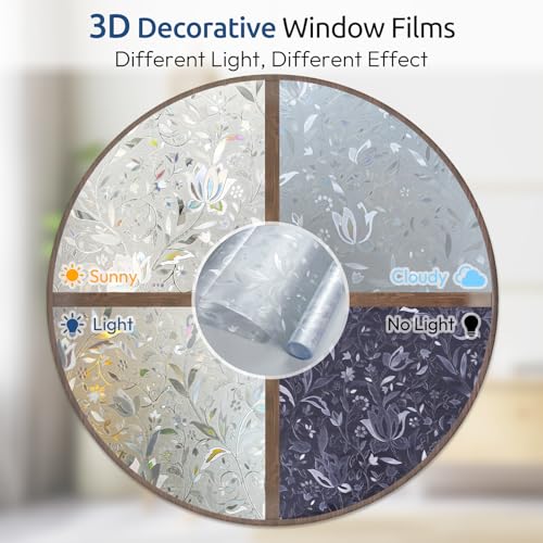 rabbitgoo Window Privacy Film, Stained Glass Cling, Tulip 17.5" x 118.1" - color: Clear, size: 17.5" x 118.1"