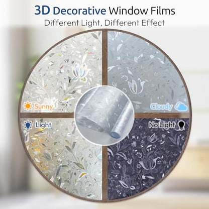 rabbitgoo Window Privacy Film, Stained Glass Cling, Tulip 17.5" x 118.1" - color: Clear, size: 17.5" x 118.1"