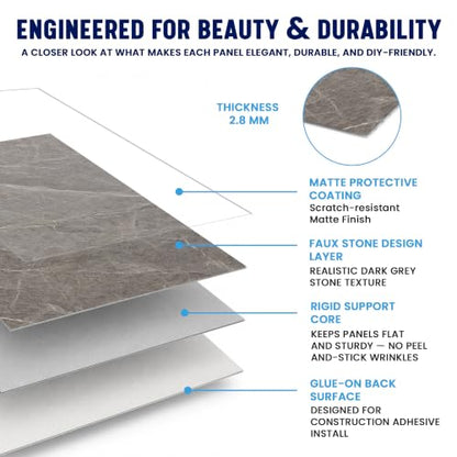 Dundee Deco Faux Stone Wall Panels, Dark Grey, 2x4 ft, 4 Pack - color: Dark Gray, size: 31 sq ft; 24" x 47", Pack of 4