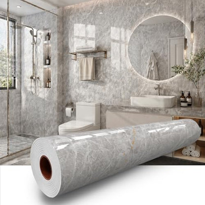 Grey Mist Marble Peel and Stick Wallpaper, 47.2 x 394 in - color: Grey Mist Marble, size: 47.2" x 394"