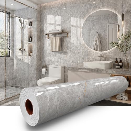 Grey Mist Marble Peel and Stick Wallpaper, 23.6 x 394 in - color: Grey Mist Marble, size: 23.6" x 394"