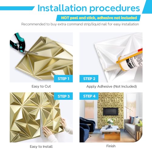 STICKGOO Diamond 3D Wall Panels, Champaign Gold, 12''x12'', 33 Pack - color: Champaign Gold