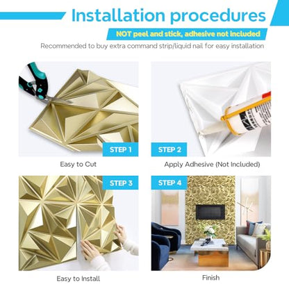 STICKGOO Diamond 3D Wall Panels, Champaign Gold, 12''x12'', 33 Pack - color: Champaign Gold