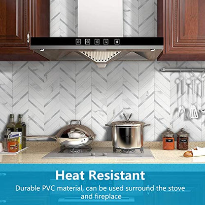 STICKGOO Herringbone Tile Peel and Stick Backsplash for Kitchen&Bathroom - color: White Marble Mixed Silver