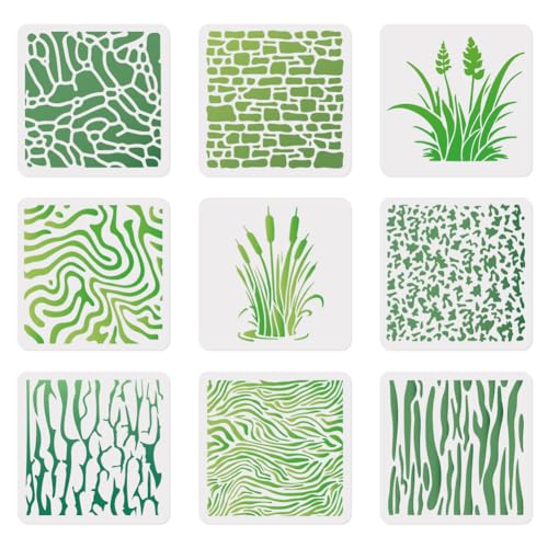 9 Pack Camo Print Stencils 11.8 X 11.8 Inch Camouflage Reusable Stencils for Painting on Wood Wall Floor Fabric, Camo DIY Home Decor Craft Stencil - style: Camo Print