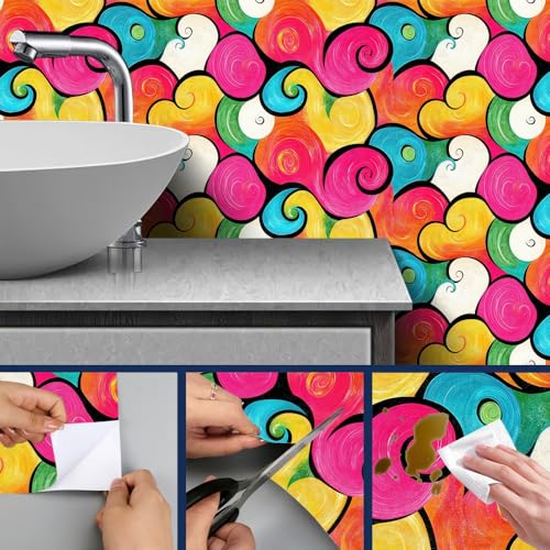 HOMETITUTE Color Swirl Peel and Stick Wallpaper 118.1x17.7 Inch Vinyl - color: Color Swirl Abstract