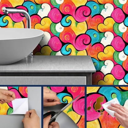 HOMETITUTE Color Swirl Peel and Stick Wallpaper 118.1x17.7 Inch Vinyl - color: Color Swirl Abstract