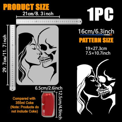 FINGERINSPIRE Kiss The Skull Painting Stencil with Paintbrush 11.7x8.3inch Reusable Skulls Journal Stencil Human Skull Plastic Stencils DIY Craft Art Stencils for Painting on Wall Wood Furniture - style: Kiss the Skul