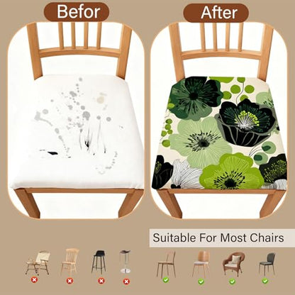 Chair Seat Covers - Waterproof Stretch Printed Dining Room Chair Cover with Elastic Ties Removable Washable Dining Upholstered Chairs Protector (Cyan, Four-piece Set) - color: Cyan, size: Four-piece set